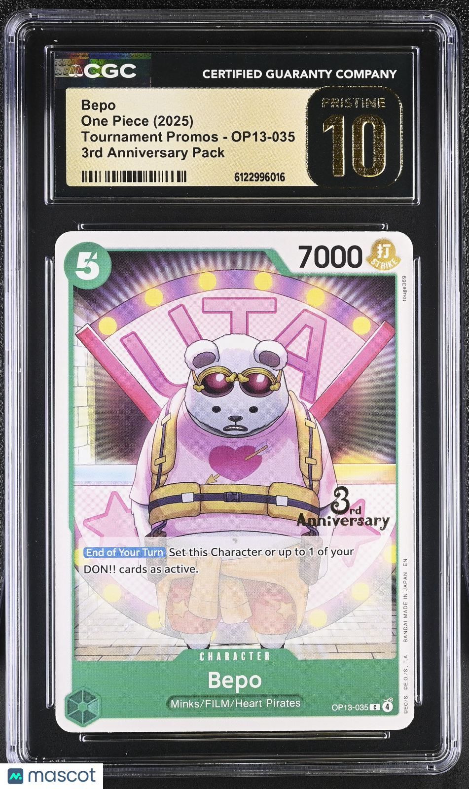 One Piece Carrying On His Will Bepo 3rd Anniversary CGC 10 #OP13-035 Pristine