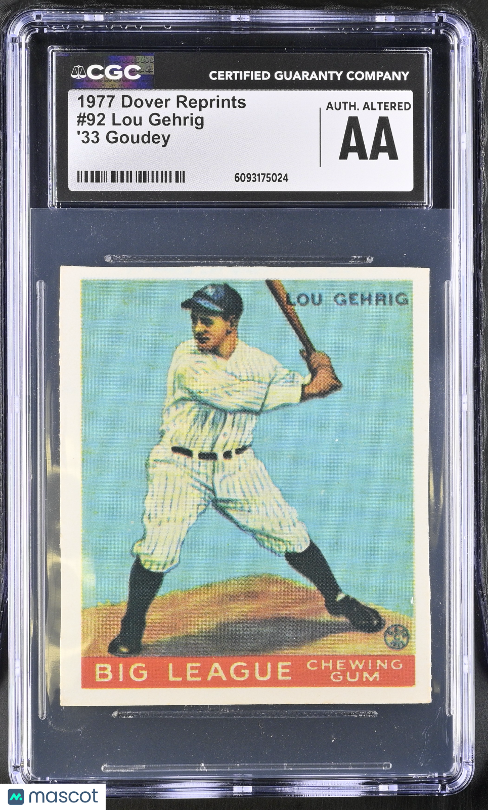 1977 Dover Reprints Lou Gehrig '33 Goudey #92 CGC Authentic New York Yankees