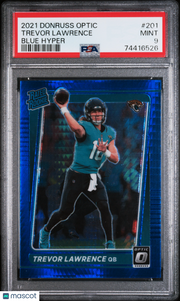 2021 Panini Donruss Optic Trevor Lawrence Blue Hyper Rookie #201 PSA 9 Jaguars