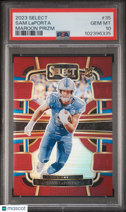 2023 Panini Select Sam Laporta Maroon Prizm /149 Rookie #35 PSA 10 Detroit Lions