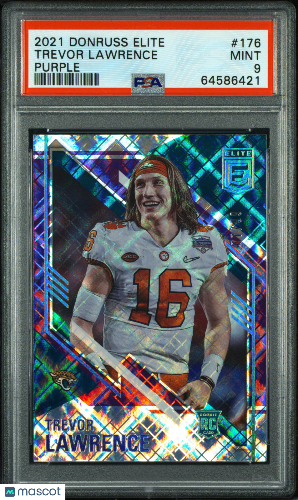 2021 Panini Donruss Elite Trevor Lawrence Purple /99 Rookie #176 PSA 9 Jaguars