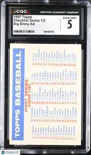 1957 Topps Checklist Series 1/2 Big Blony Ad CGC 5