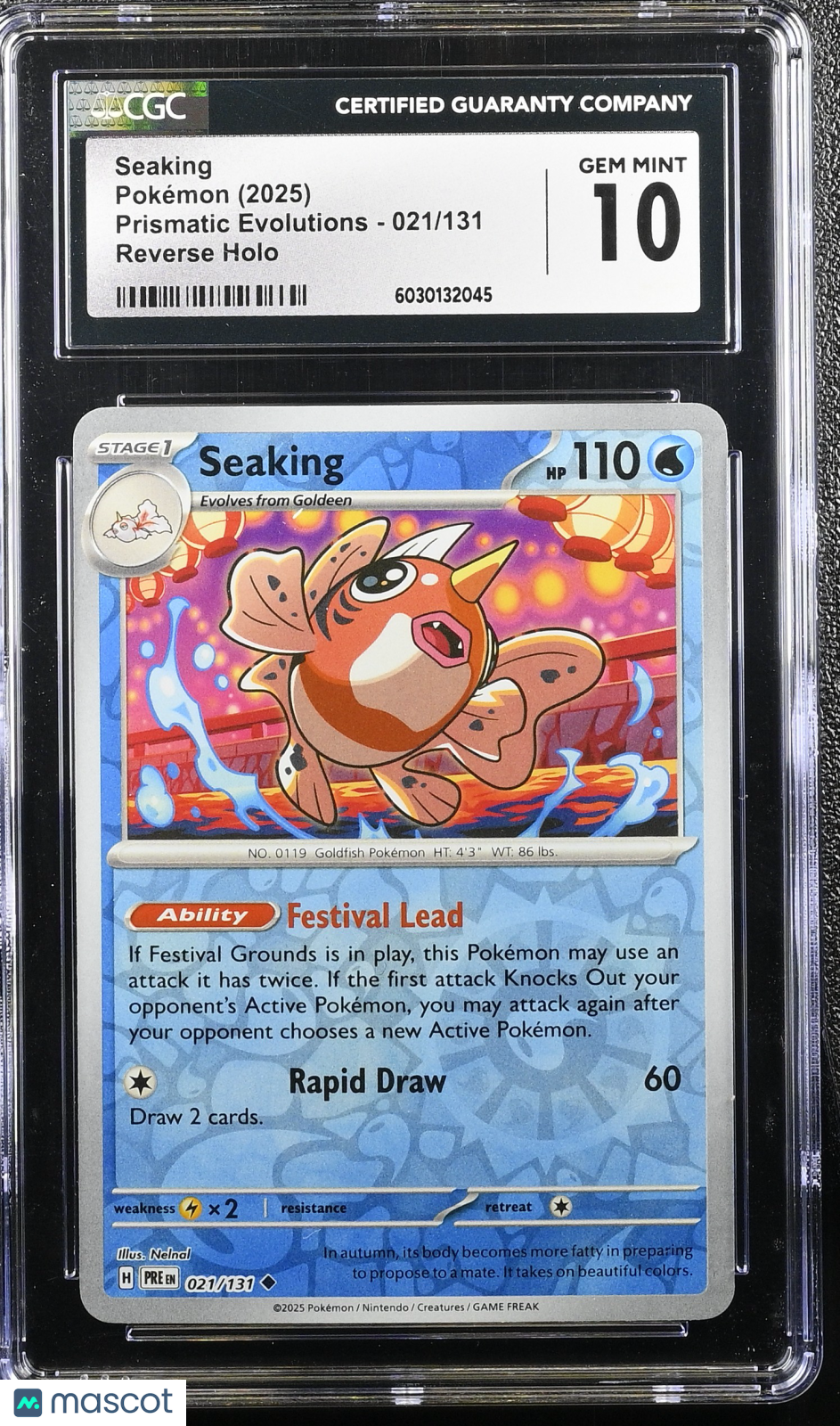 2025 Pokemon Prismatic Evolutions Seaking Reverse Holo CGC 10 #021/131
