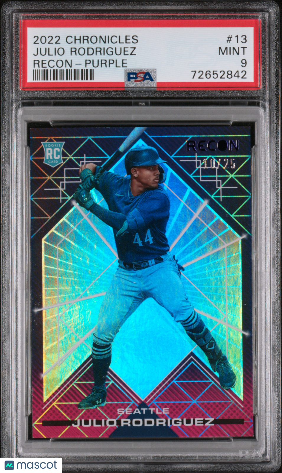 2022 Panini Chronicles Recon Julio Rodriguez Purple /25 Rookie 13 PSA 9 Mariners