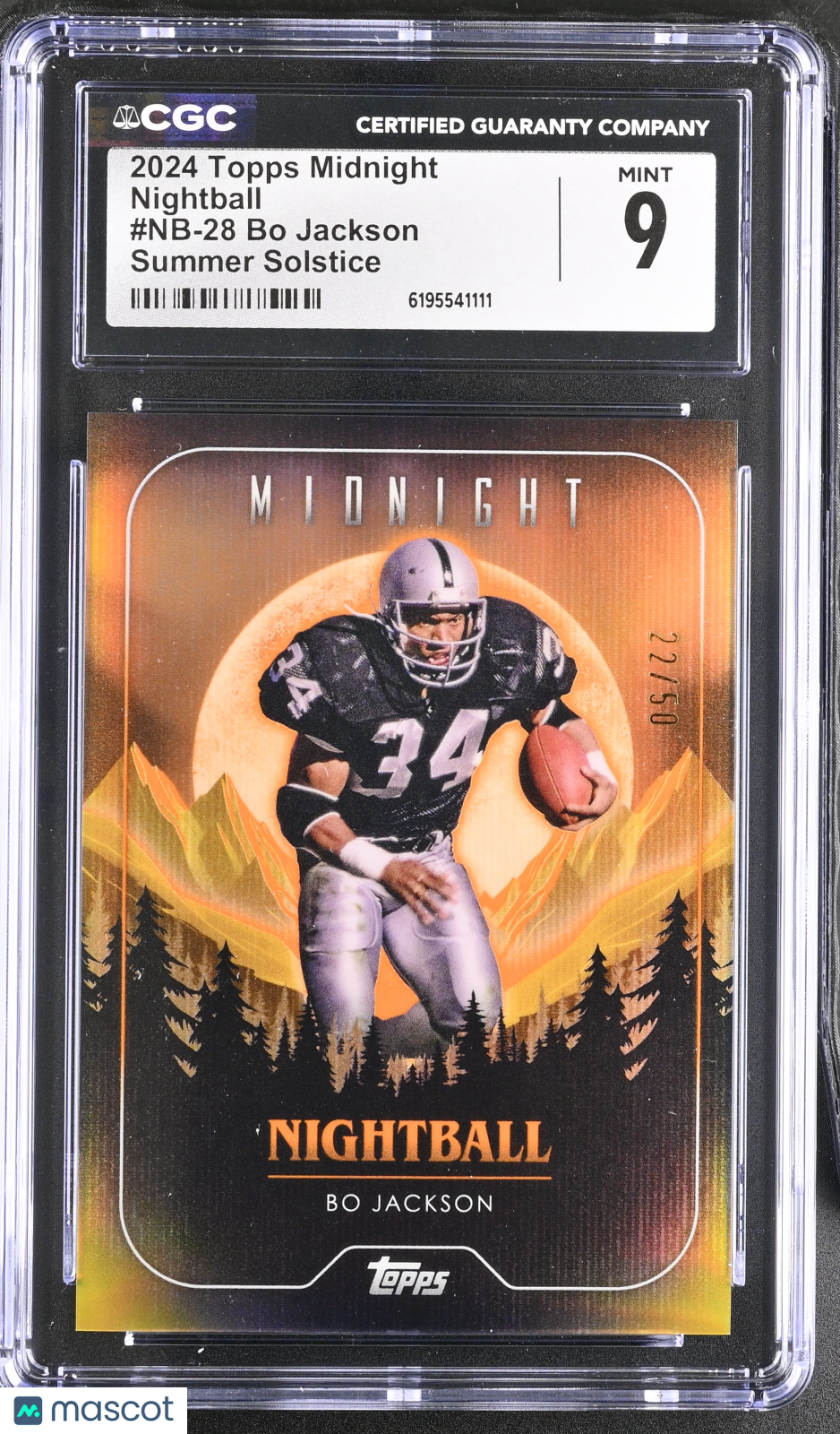 2024 Topps Midnight Bo Jackson Summer Solstice /50 Nightball NB-28 CGC 9 Raiders