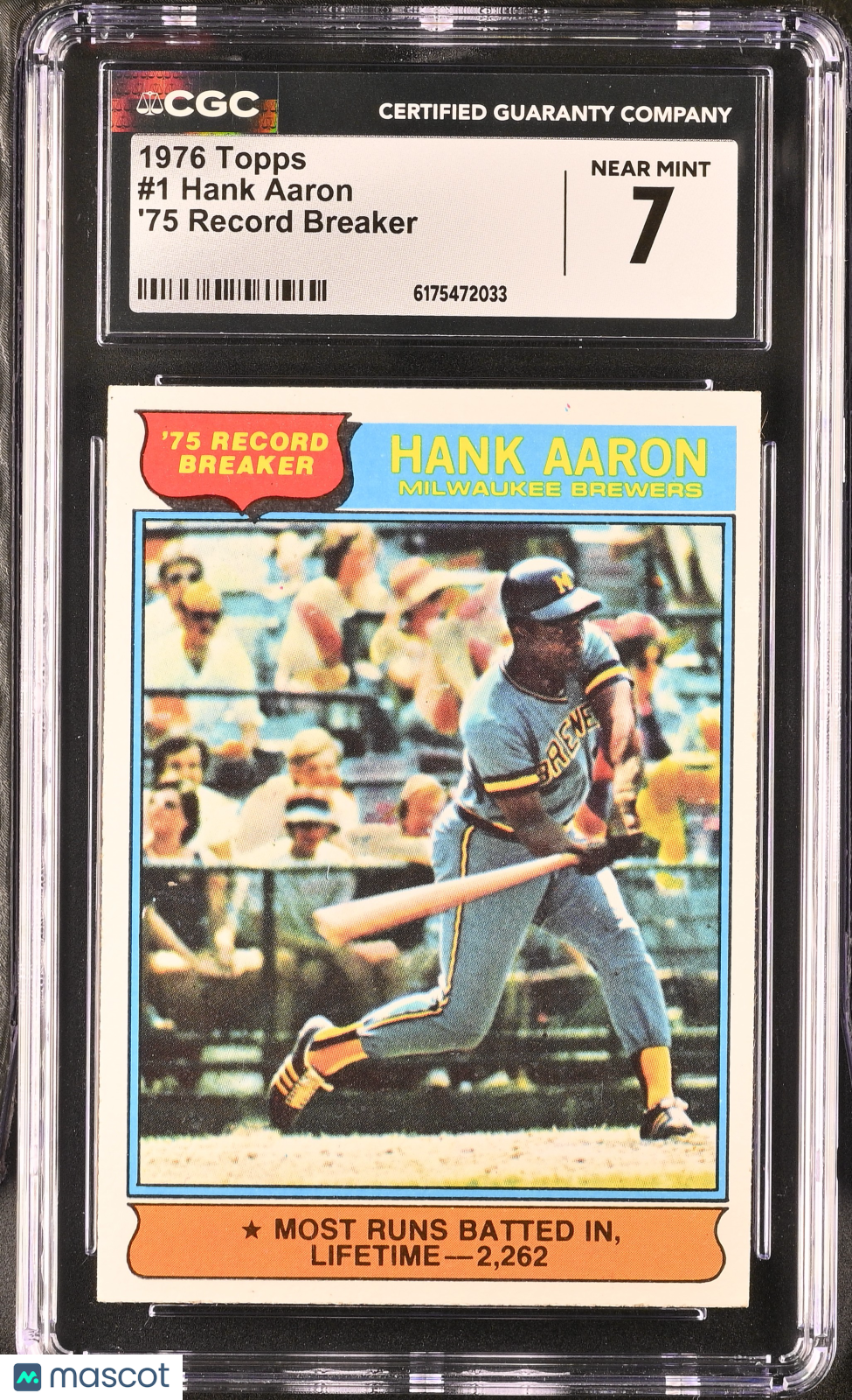 1976 Topps Hank Aaron '75 Record Breaker #1 CGC 7 Milwaukee Brewers