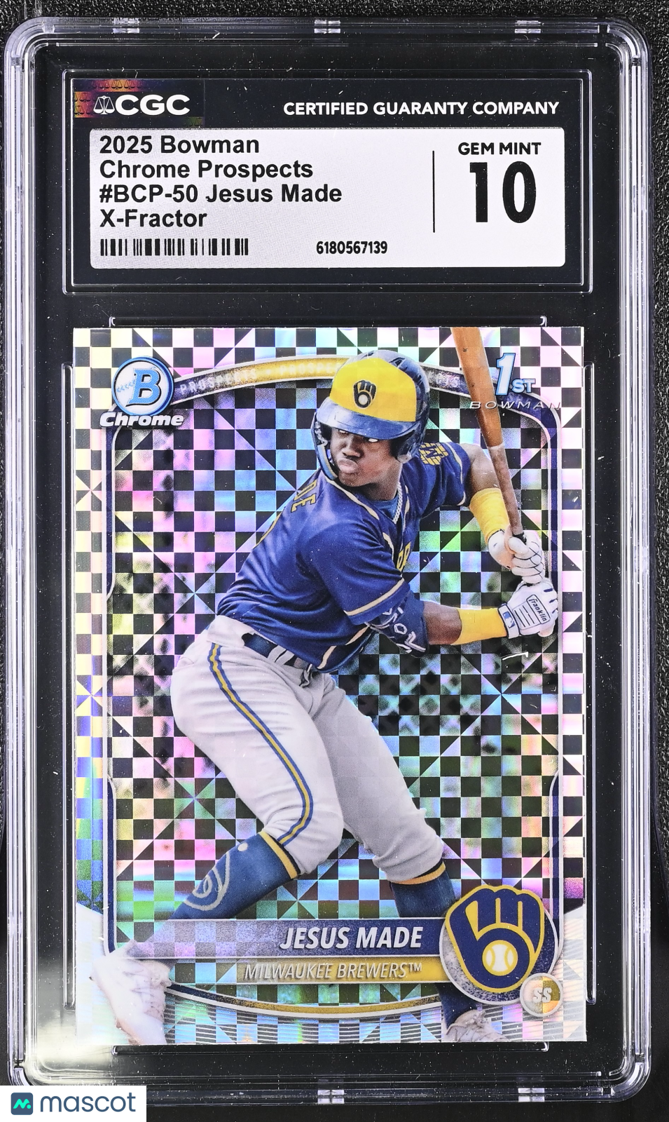 2025 Bowman Jesus Made X-Fractor Rookie Chrome Prospects #BCP-50 CGC 10 Brewers