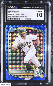 2025 Bowman Nick Kurtz Blue Geometric Refractor /150 Chrome #BCP-114 CGC 10