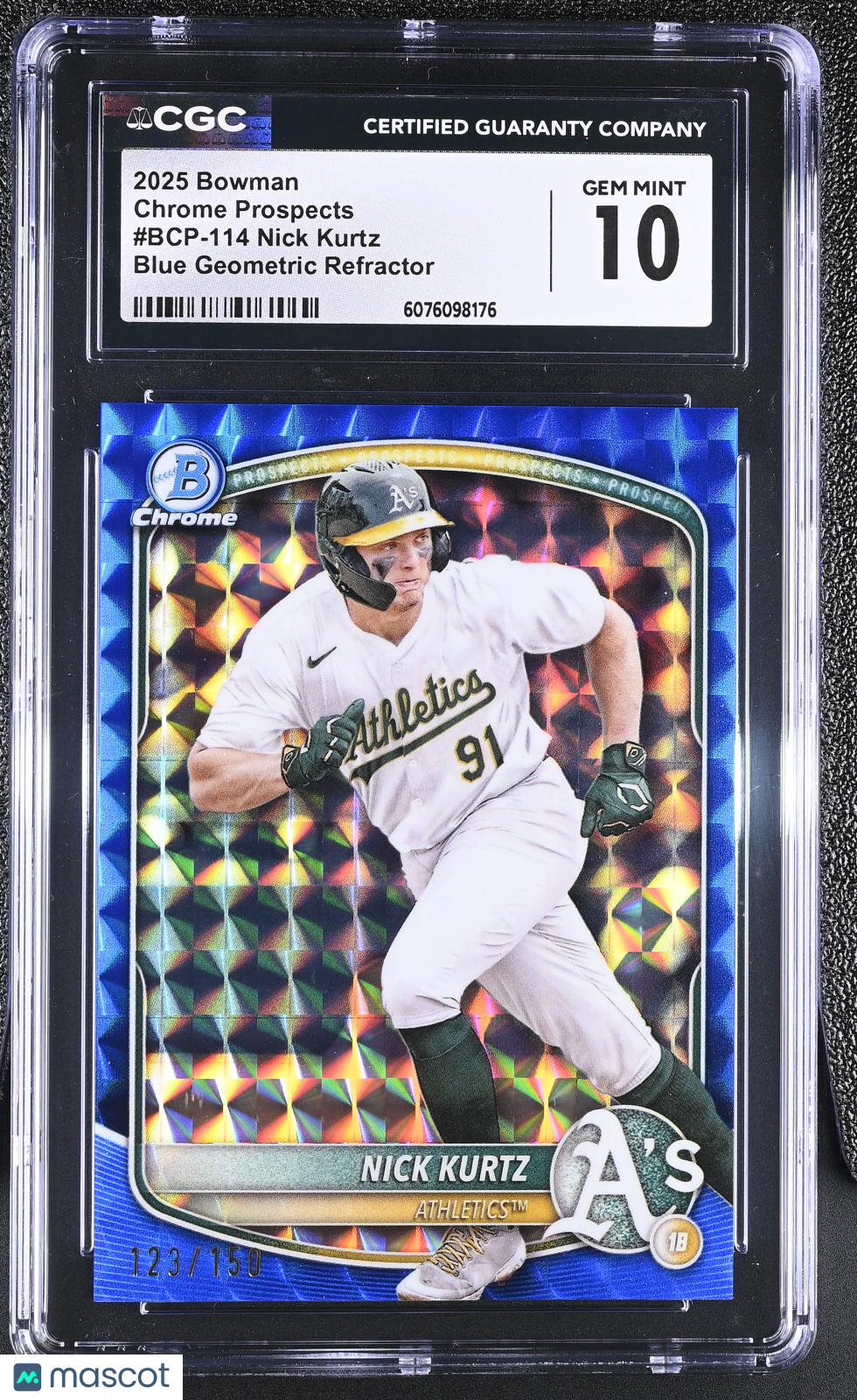 2025 Bowman Nick Kurtz Blue Geometric Refractor /150 Chrome #BCP-114 CGC 10