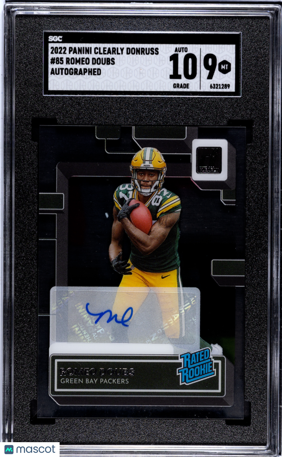 2022 Panini Clearly Donruss Romeo Doubs Autograph Rookie #85 SGC 9 Packers