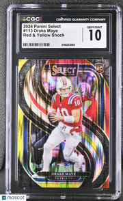 2024 Panini Select Drake Maye Red & Yellow Shock Rookie #113 CGC 10 Patriots