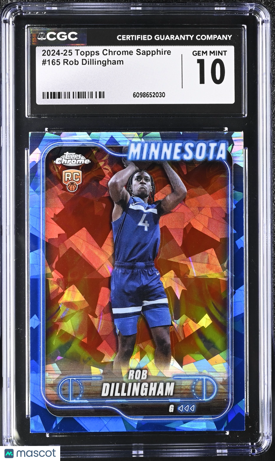2024-25 Topps Chrome Sapphire Rob Dillingham Rookie #165 CGC 10 Timberwolves