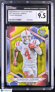 2023 Bowman University Best Quinshon Judkins Yellow /75 Rookie CGC 9.5 Ole Miss