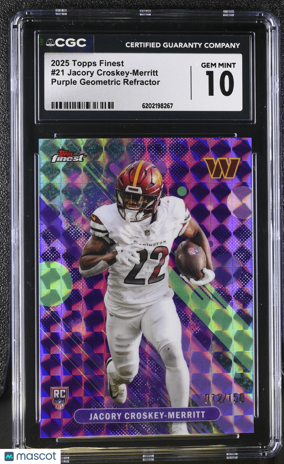2025 Topps Finest Jacory Croskey-Merritt Purple Refractor /150 Rookie #21 CGC 10