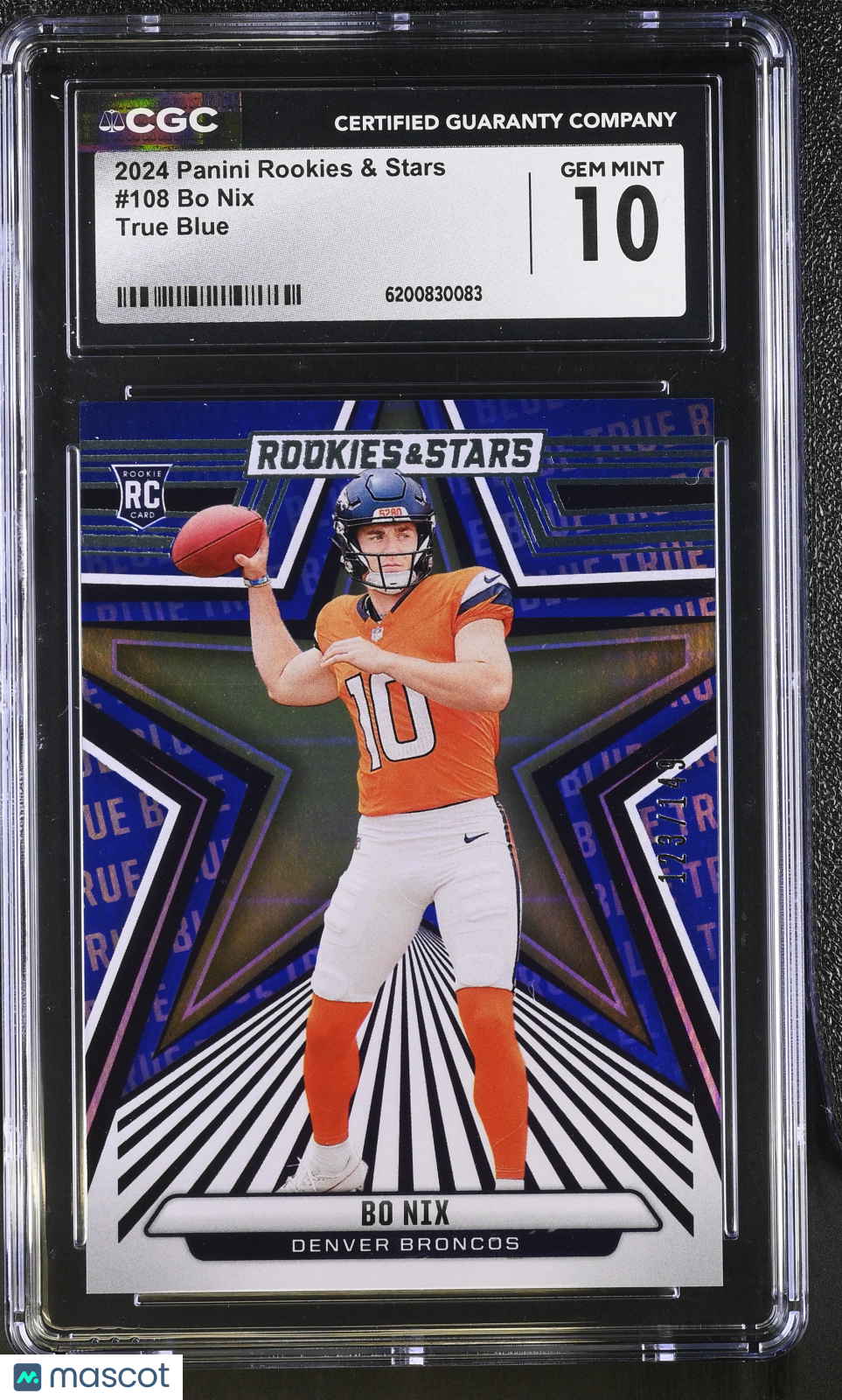 2024 Panini Rookies & Stars Bo Nix True Blue /149 Rookie #108 CGC 10 Broncos