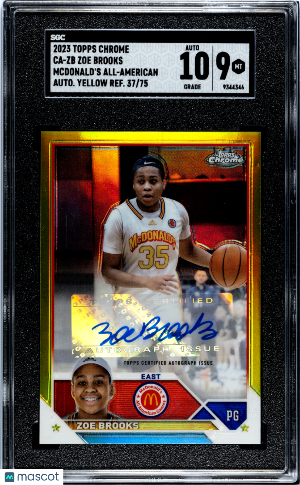 2023 Topps Chrome Zoe Brooks Auto Yellow /75 Rookie #SGC 9 North Carolina