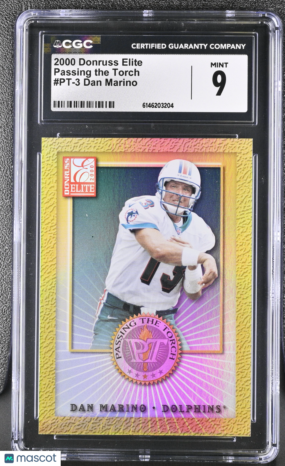 2000 Donruss Elite Dan Marino 1021/1500 Passing the Torch #PT-3 CGC 9 Dolphins