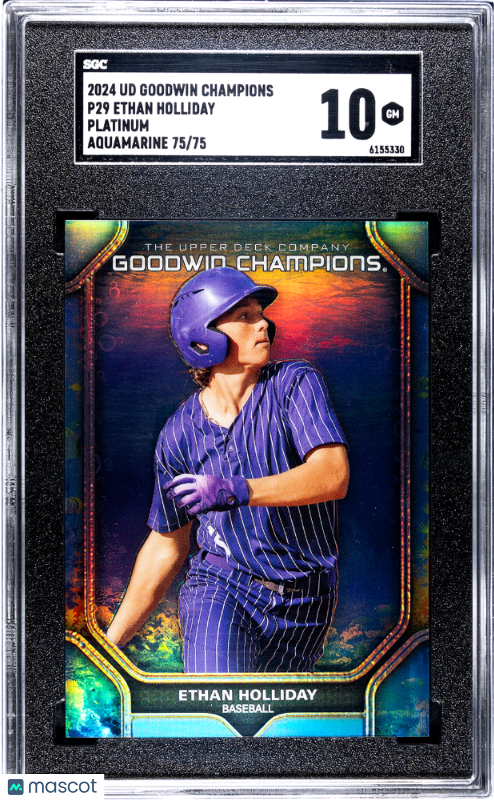 2024 Goodwin Champions Ethan Holliday Aquamarine /75 Rookie #P29 SGC 10 Rockies
