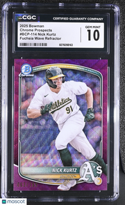 2025 Bowman Nick Kurtz Fuchsia Wave Refractor /199 Rookie Chrome #BCP-114 CGC 10
