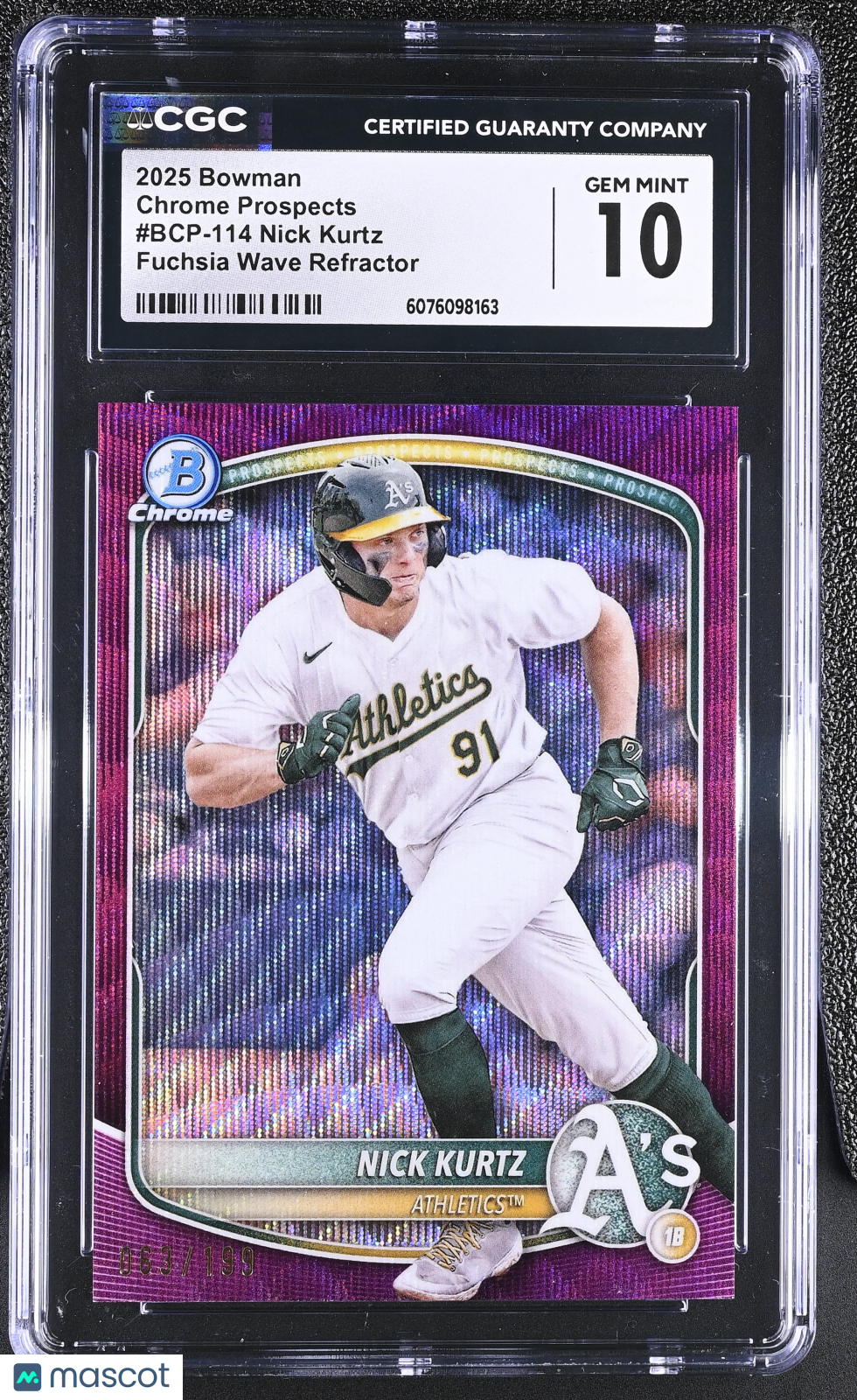 2025 Bowman Nick Kurtz Fuchsia Wave Refractor /199 Rookie Chrome #BCP-114 CGC 10
