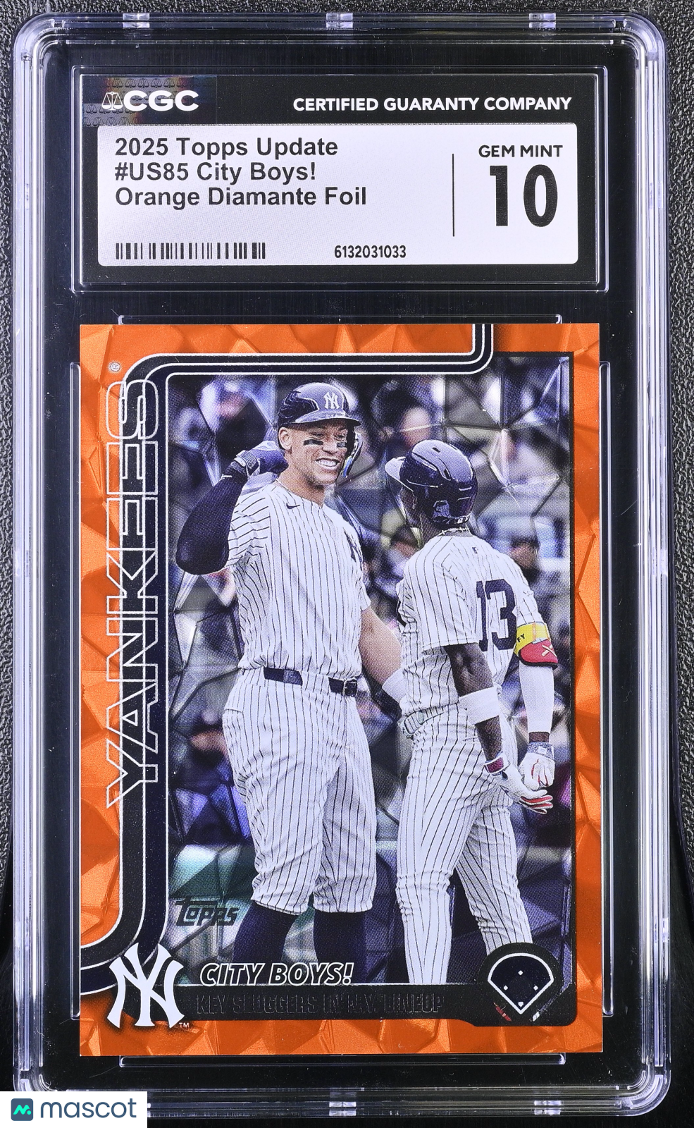 2025 Topps Update City Boys! Orange Diamante Foil /25 #US85 CGC 10 Yankees