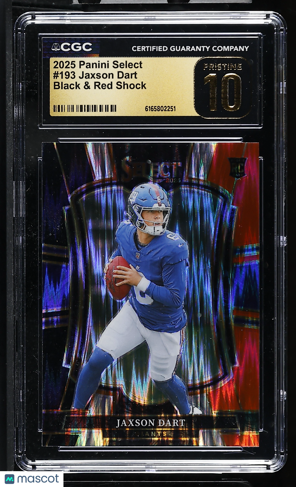 2025 Panini Select Jaxson Dart Black Red Shock Rookie 193 CGC 10 Pristine Giants