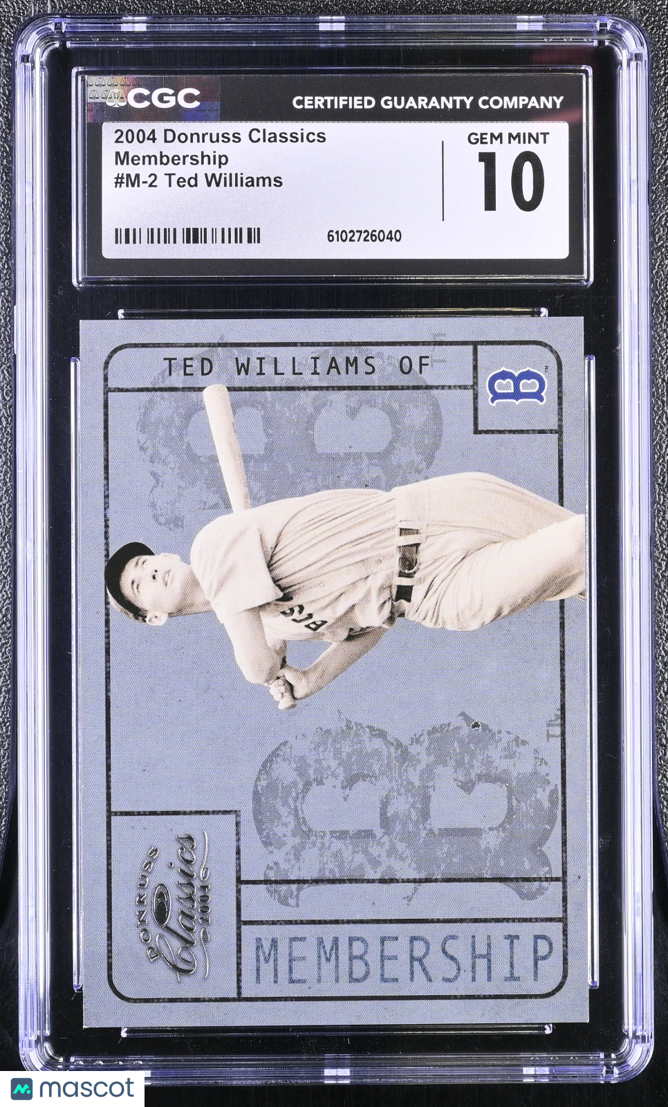 2004 Donruss Classics Ted Williams Membership #M-2 CGC 10 Boston Red Sox