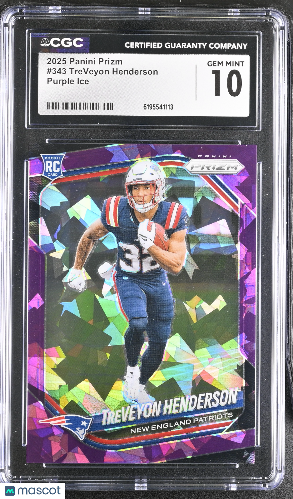 2025 Panini Prizm TreVeyon Henderson Purple Ice /255 Rookie #343 CGC 10 Patriots
