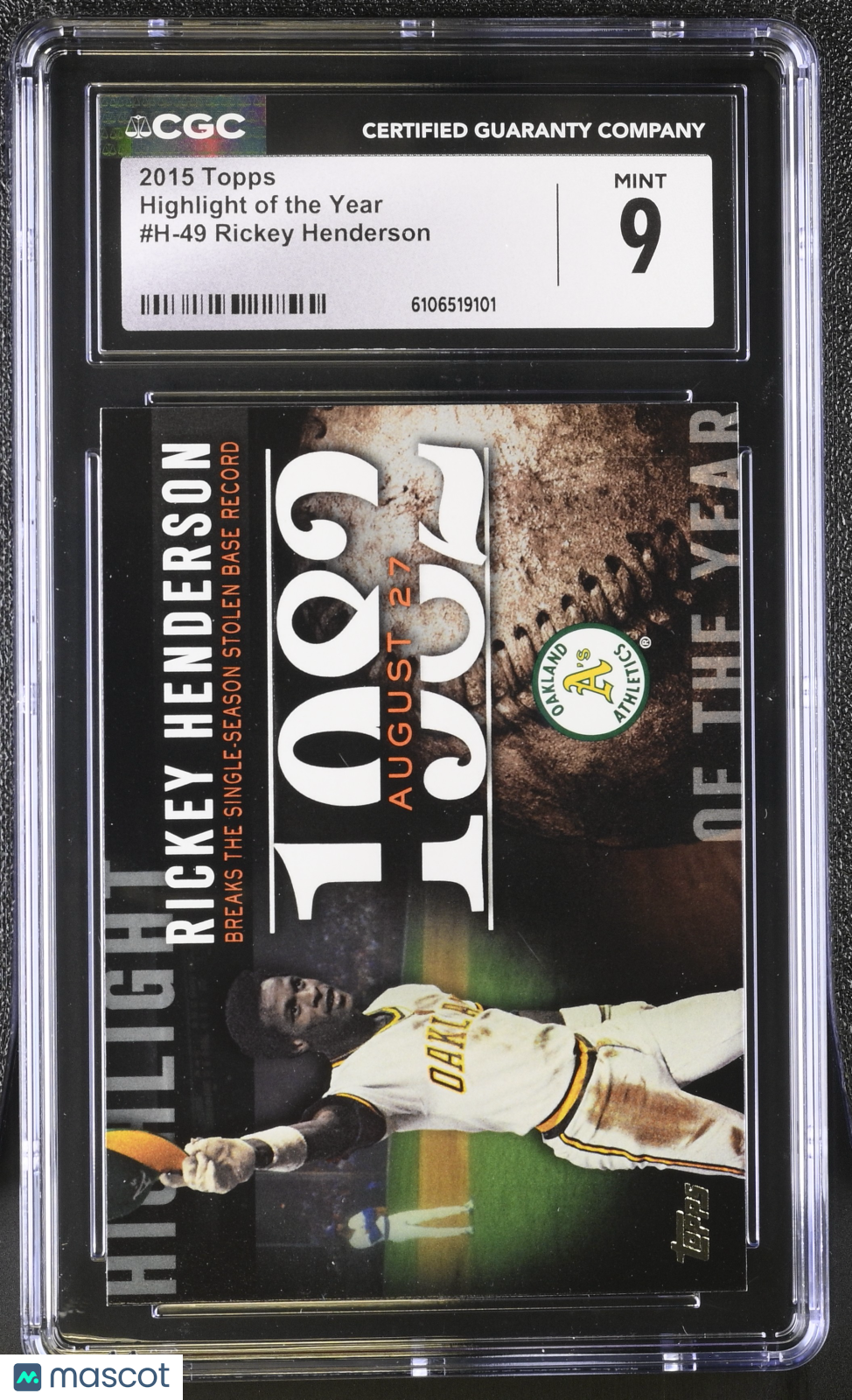 2015 Topps Rickey Henderson Highlight of the Year #H-49 CGC 9 Oakland Athletics