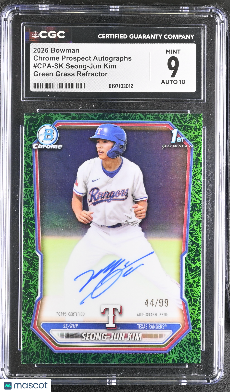 2026 Bowman Seong-Jun Kim Grass Refractor /99 Rookie Chrome Auto #CPA-SK CGC 9