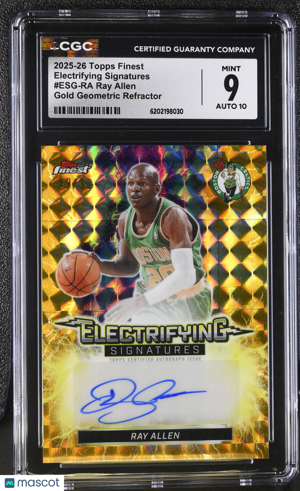 2025-26 Topps Finest Ray Allen Gold Geometric Electrifying Auto #ESG-RA CGC 9