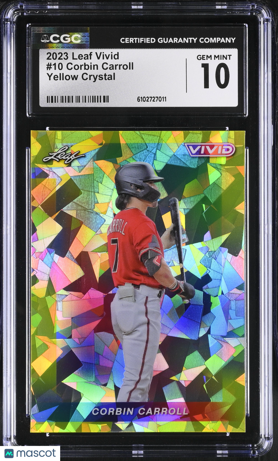 2023 Leaf Vivid Corbin Carroll Yellow Crystal /10 Rookie #10 CGC 10 Diamondbacks