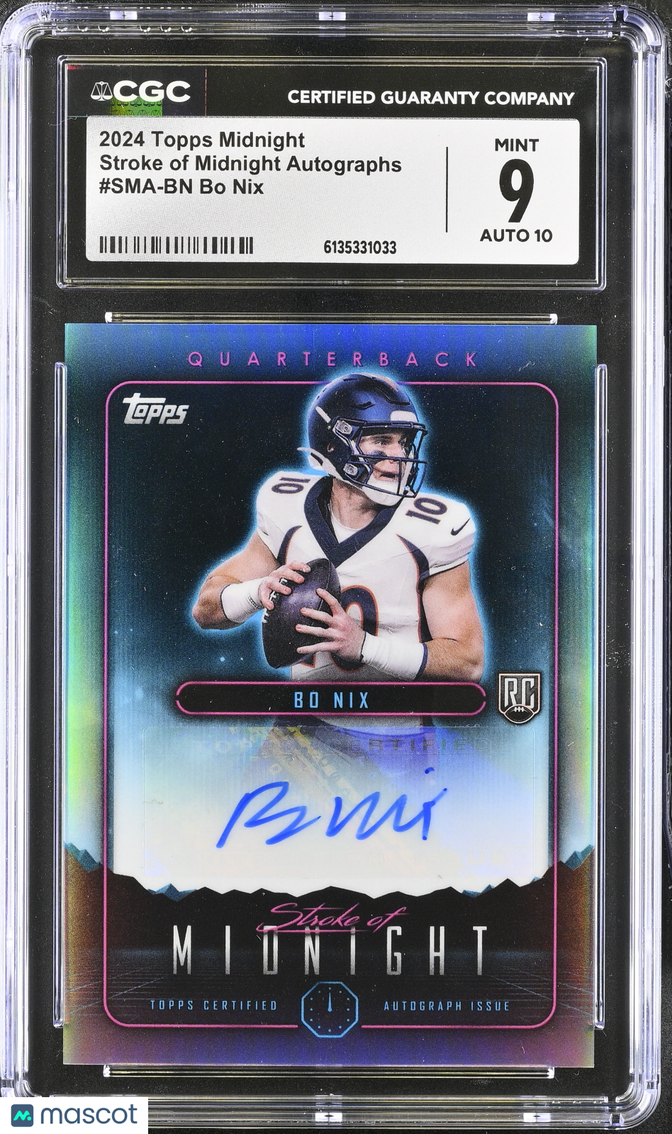 2024 Topps Midnight Bo Nix Rookie Stroke of Midnight Auto #SMA-BN CGC 9 Broncos