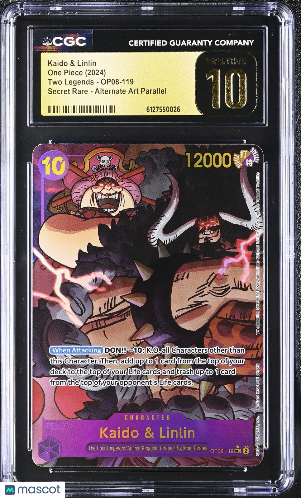 2024 One Piece Two Legends Kaido & Linlin Alternate Art Parallel CGC 10 OP08-119
