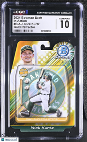 2024 Bowman Draft Nick Kurtz Gold Refractor /50 Rookie In Action #BIA-3 CGC 10