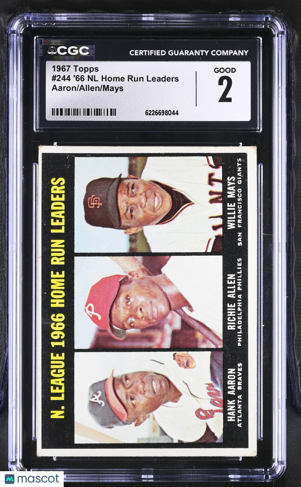 1967 Topps '66 NL Home Run Leaders Aaron/Allen/Mays #244 CGC 2