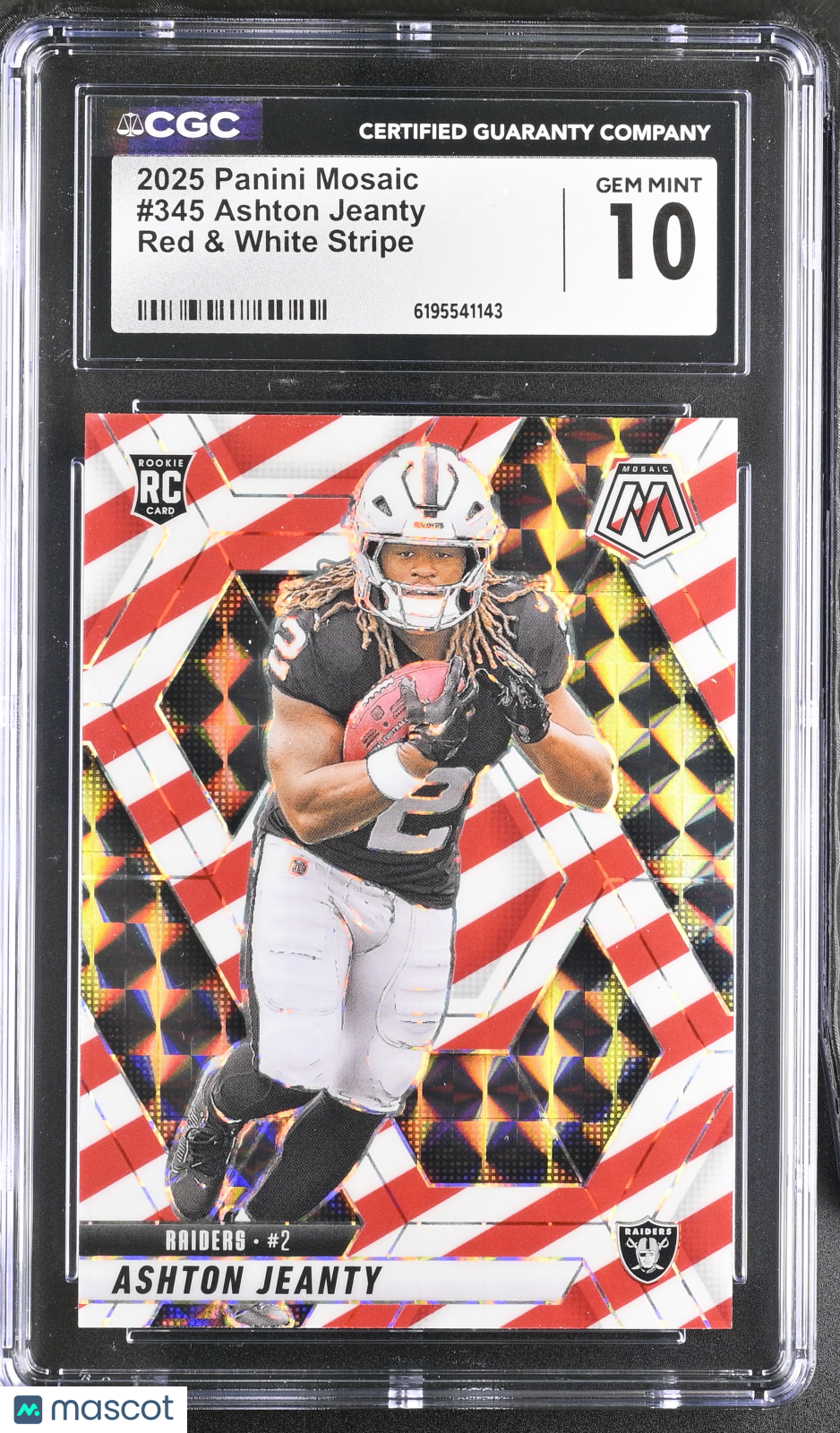 2025 Panini Mosaic Ashton Jeanty Red & White Stripe Rookie #345 CGC 10 Raiders