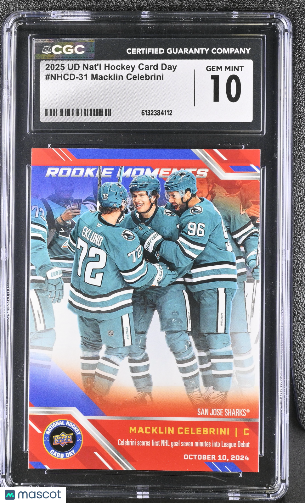 2025 UD Nat'l Hockey Card Day Macklin Celebrini Rookie #NHCD-31 CGC 10 Sharks