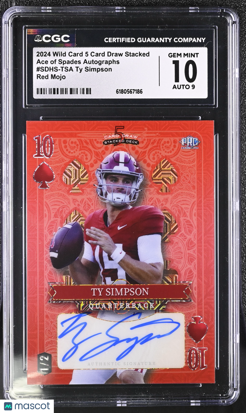 2024 Wild Card 5 Card Draw Ty Simpson Red /2 Rookie Auto SDHS-TSA CGC 10 Alabama