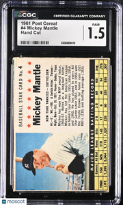 1961 Post Cereal Mickey Mantle Hand Cut #4 CGC 1.5 New York Yankees