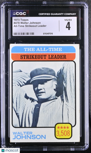 1973 Topps Walter Johnson All-Time Strikeout Leader #478 CGC 4