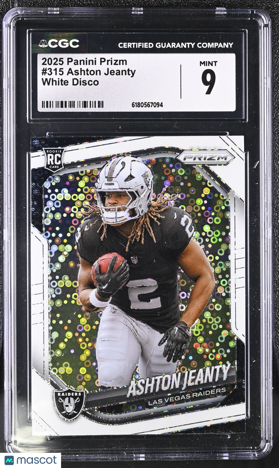 2025 Panini Prizm Ashton Jeanty White Disco Rookie #315 CGC 9 Las Vegas Raiders
