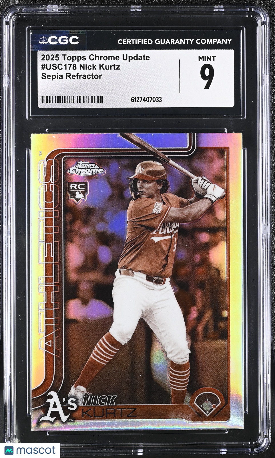 2025 Topps Chrome Update Nick Kurtz Sepia Refractor Rookie CGC 9 Athletics