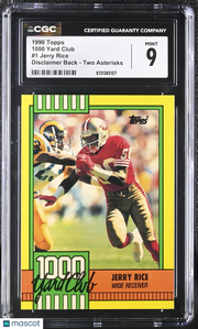 1990 Topps Jerry Rice Two Asterisks 1000 Yard Club #1 CGC 9 San Francisco 49ers