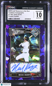 2025 Leaf Seasons In The Sun Nick Kurtz Purple /5 Rookie Tradition Auto CGC 10