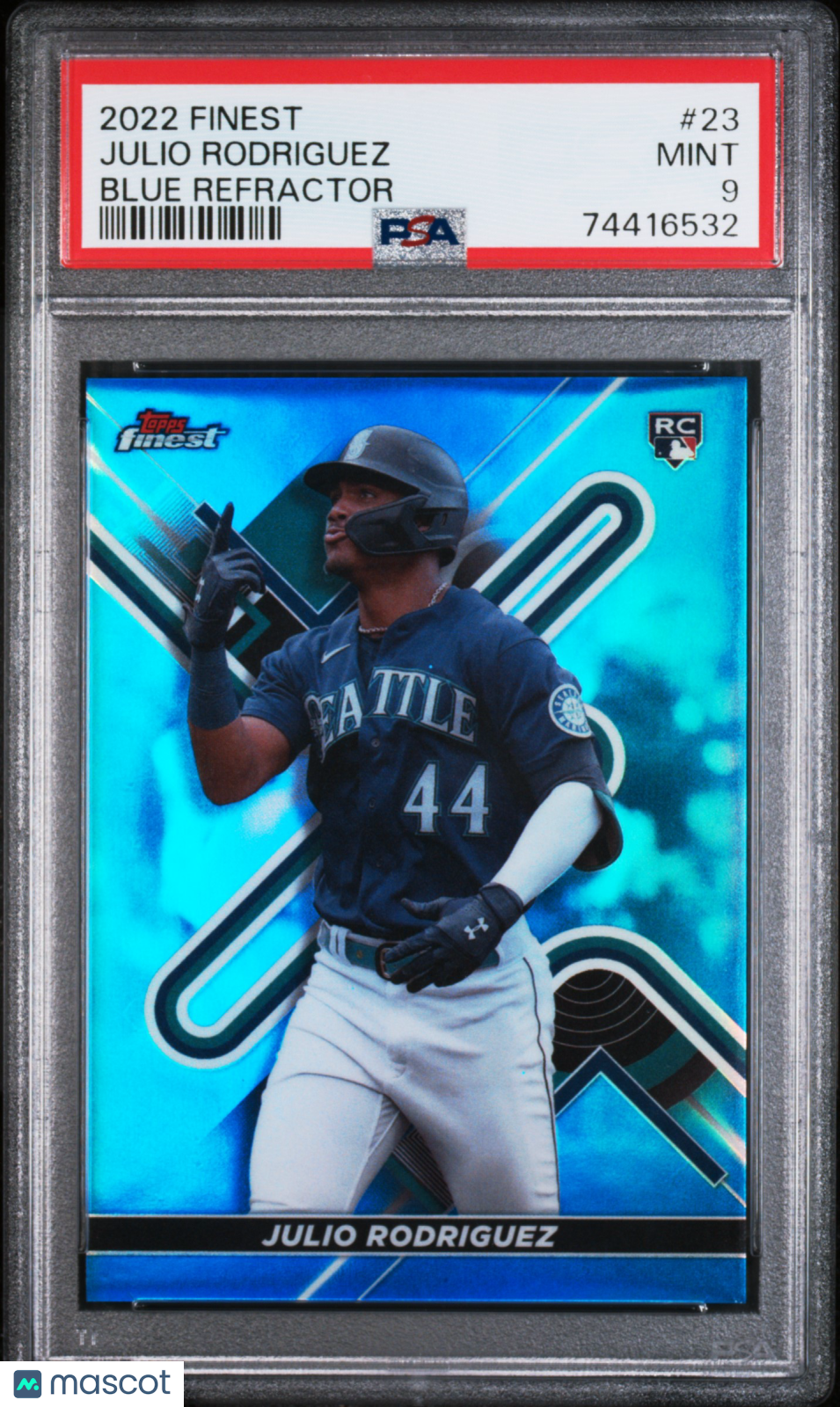 2022 Topps Finest Julio Rodriguez Blue Refractor /150 Rookie #23 PSA 9 Mariners