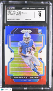 2021 Panini Prizm Amon-Ra St. Brown Red White & Blue Rookie #358 CGC 9 Lions