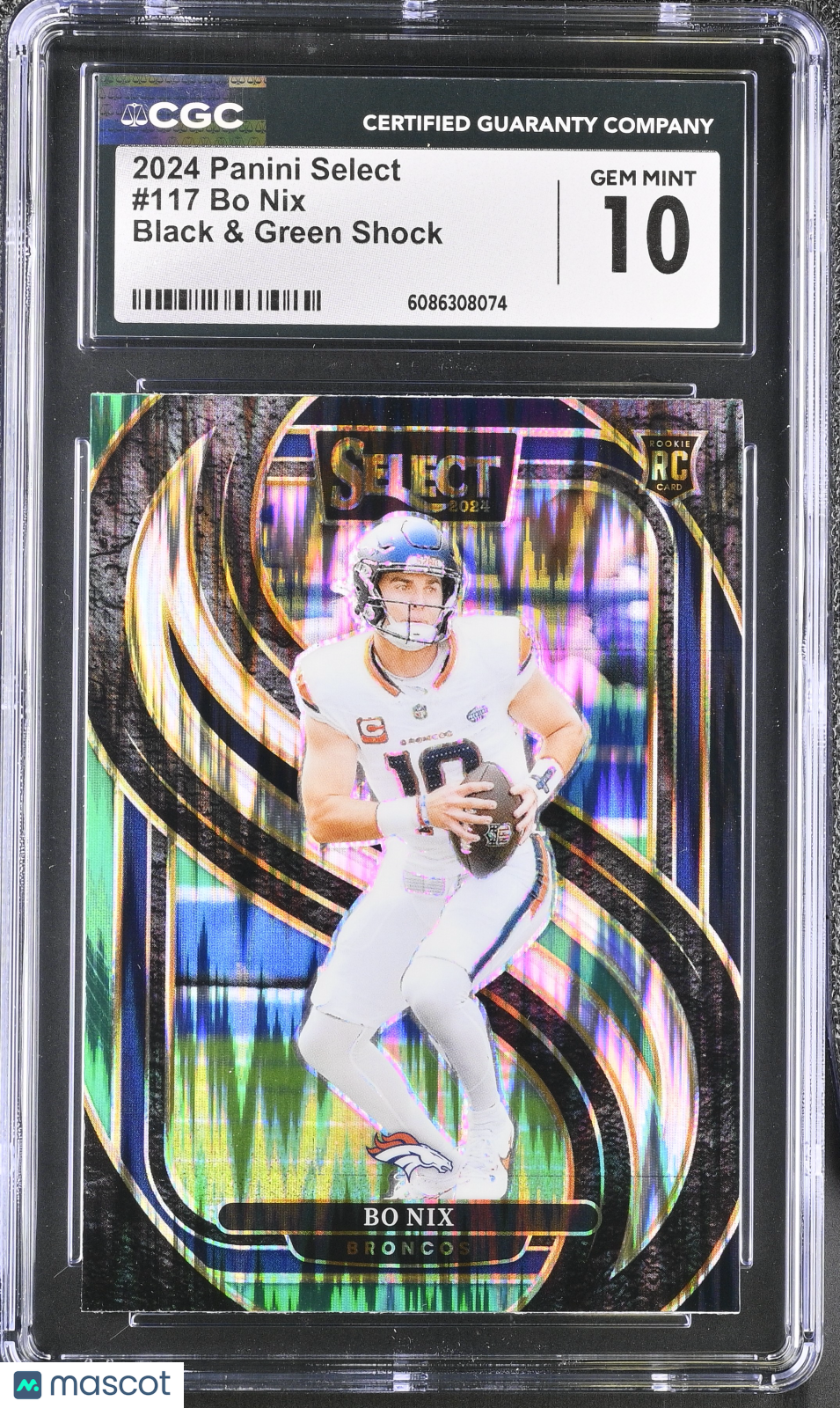 2024 Panini Select Bo Nix Black & Green Shock Rookie #117 CGC 10 Denver Broncos