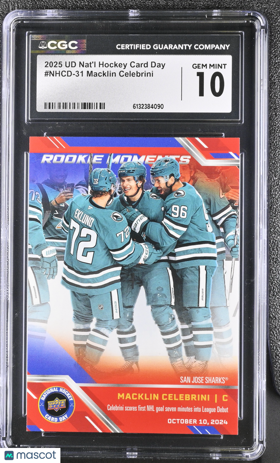 2025 UD Nat'l Hockey Card Day Macklin Celebrini Rookie #NHCD-31 CGC 10 Sharks