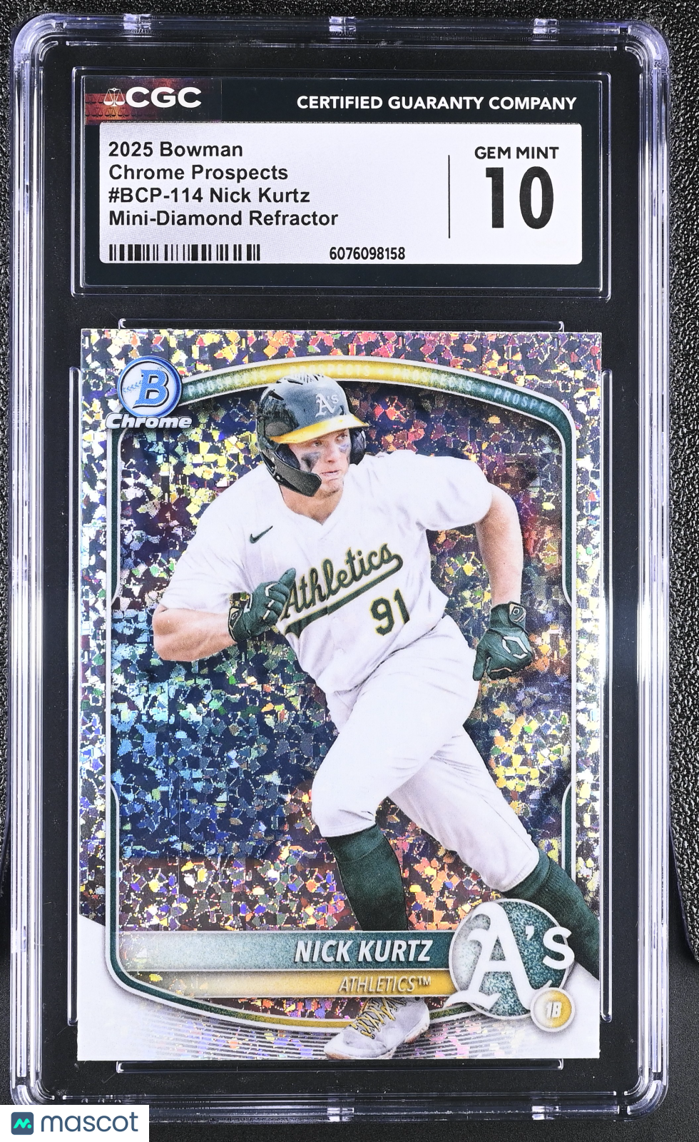 2025 Bowman Nick Kurtz Mini-Diamond Refractor Rookie Chrome Prospects CGC 10